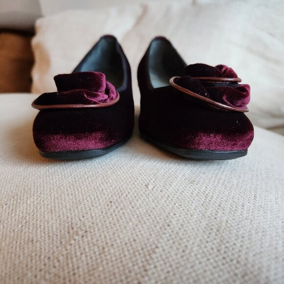 *NEW* Figini Burgundy Velvet & Leather Low Block Heels – US 7 - Picture 6 of 15